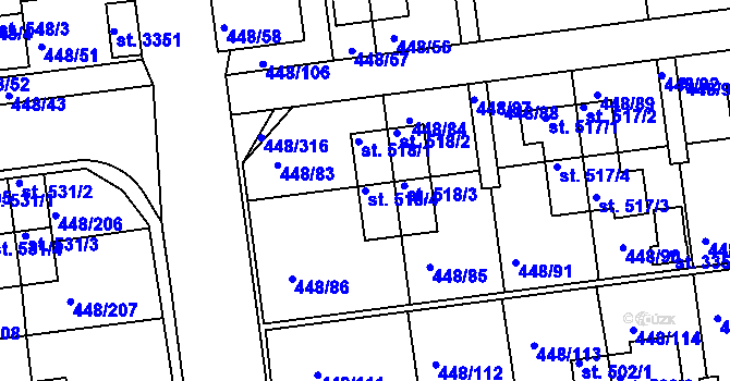 Parcela st. 518/4 v KÚ Otrokovice, Katastrální mapa