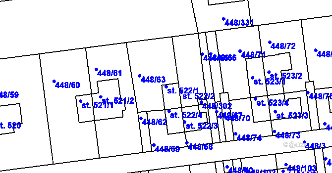 Parcela st. 522/1 v KÚ Otrokovice, Katastrální mapa