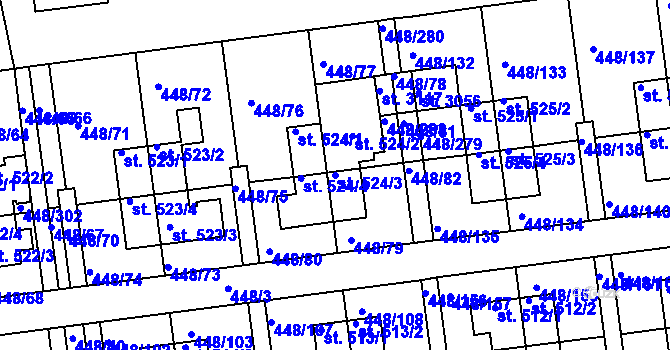 Parcela st. 524/3 v KÚ Otrokovice, Katastrální mapa