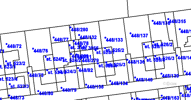 Parcela st. 525/1 v KÚ Otrokovice, Katastrální mapa