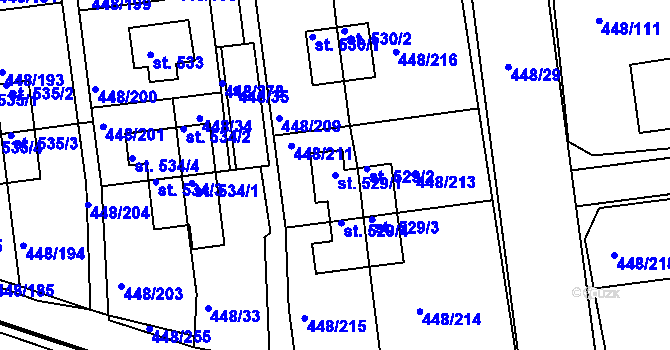 Parcela st. 529/1 v KÚ Otrokovice, Katastrální mapa