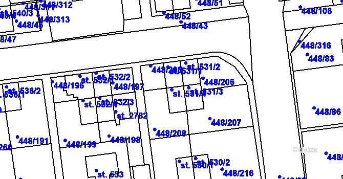 Parcela st. 531/4 v KÚ Otrokovice, Katastrální mapa