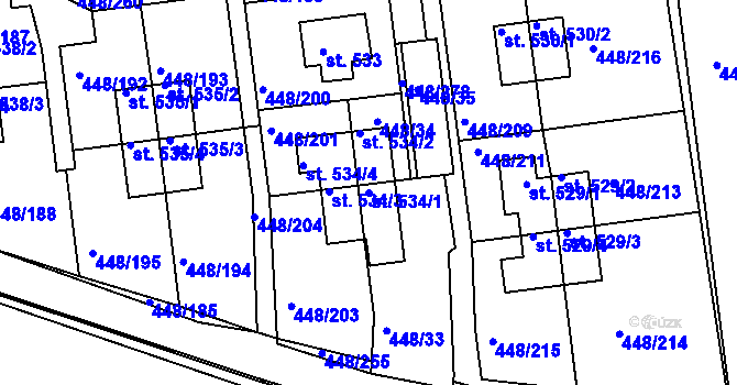 Parcela st. 534/1 v KÚ Otrokovice, Katastrální mapa