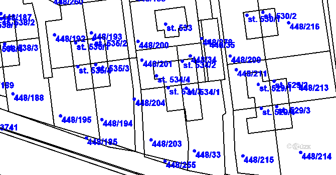 Parcela st. 534/3 v KÚ Otrokovice, Katastrální mapa
