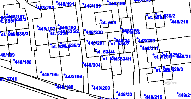 Parcela st. 534/4 v KÚ Otrokovice, Katastrální mapa