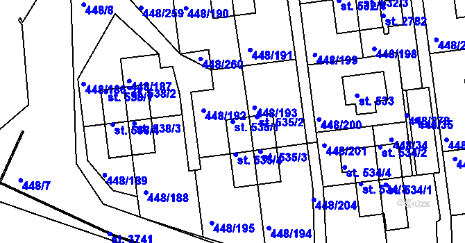 Parcela st. 535/1 v KÚ Otrokovice, Katastrální mapa