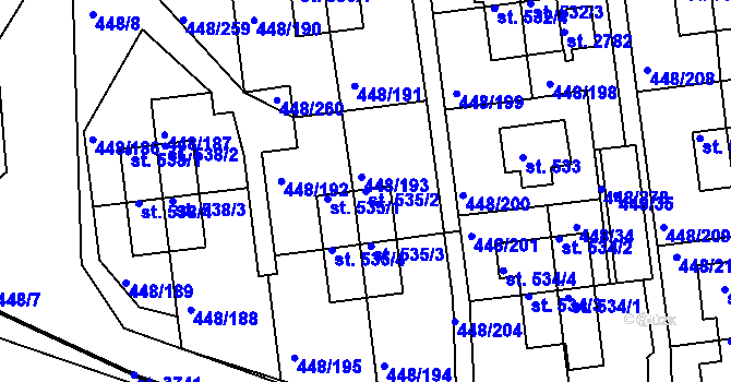 Parcela st. 535/2 v KÚ Otrokovice, Katastrální mapa