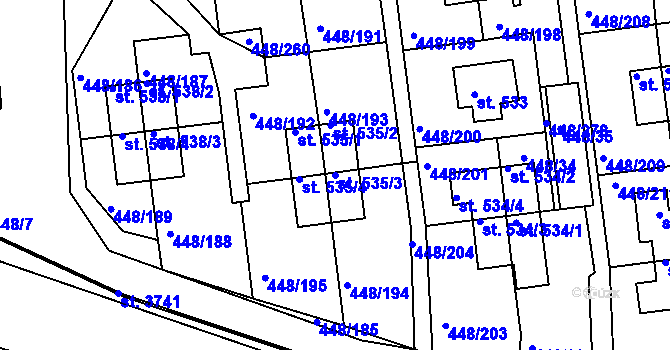 Parcela st. 535/3 v KÚ Otrokovice, Katastrální mapa