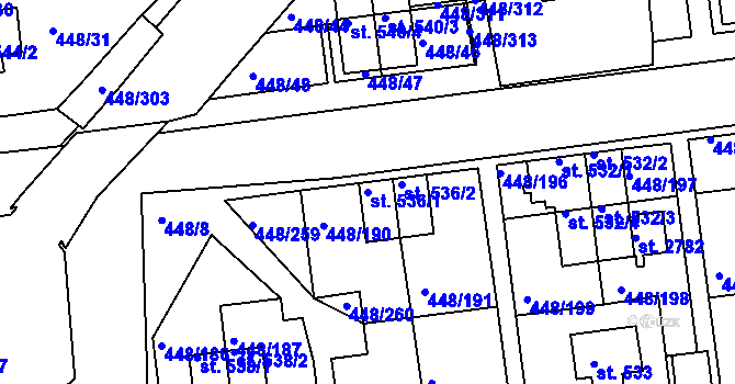 Parcela st. 536/1 v KÚ Otrokovice, Katastrální mapa