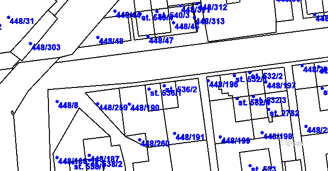 Parcela st. 536/2 v KÚ Otrokovice, Katastrální mapa
