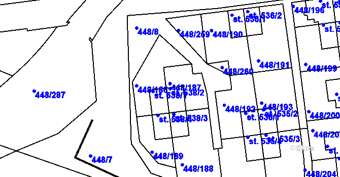 Parcela st. 538/2 v KÚ Otrokovice, Katastrální mapa