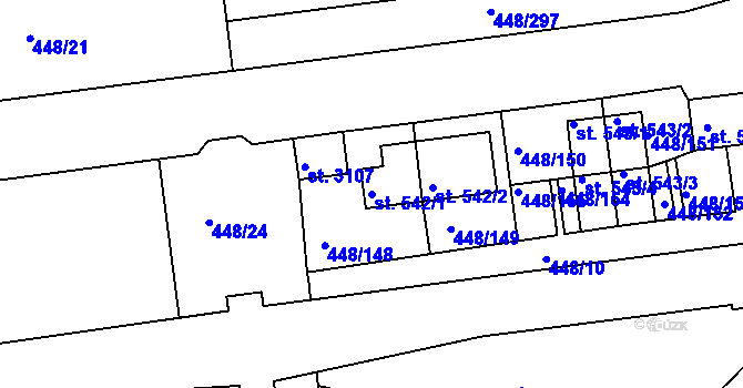 Parcela st. 542/1 v KÚ Otrokovice, Katastrální mapa