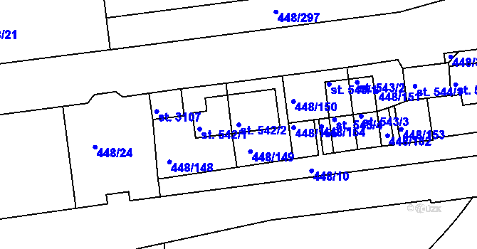 Parcela st. 542/2 v KÚ Otrokovice, Katastrální mapa