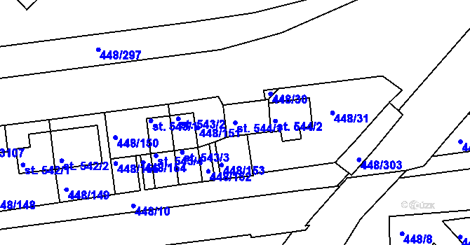 Parcela st. 544/1 v KÚ Otrokovice, Katastrální mapa