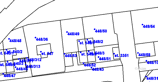 Parcela st. 548/1 v KÚ Otrokovice, Katastrální mapa