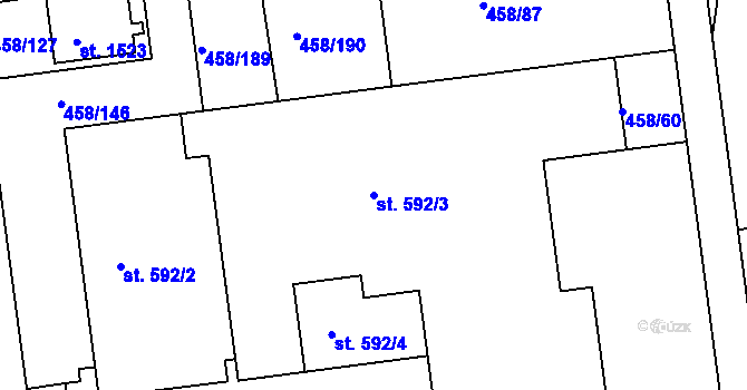 Parcela st. 592/3 v KÚ Otrokovice, Katastrální mapa