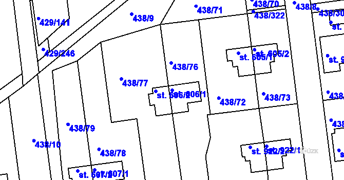 Parcela st. 606/1 v KÚ Otrokovice, Katastrální mapa
