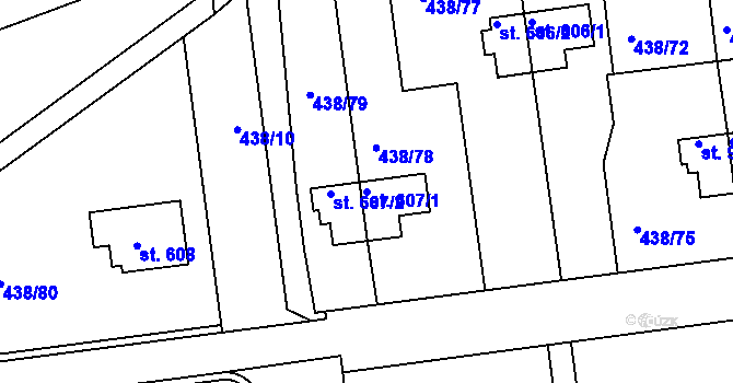 Parcela st. 607/1 v KÚ Otrokovice, Katastrální mapa