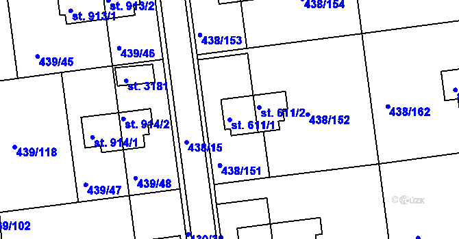 Parcela st. 611/1 v KÚ Otrokovice, Katastrální mapa