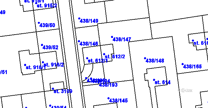 Parcela st. 612/2 v KÚ Otrokovice, Katastrální mapa