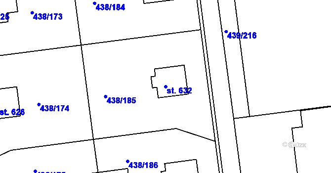 Parcela st. 632 v KÚ Otrokovice, Katastrální mapa