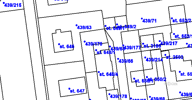 Parcela st. 648/1 v KÚ Otrokovice, Katastrální mapa