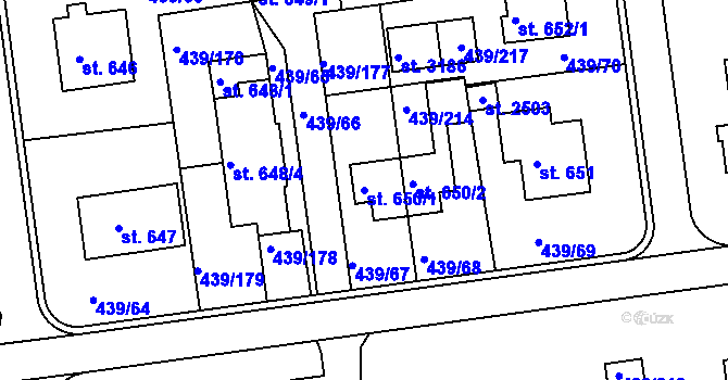 Parcela st. 650/1 v KÚ Otrokovice, Katastrální mapa