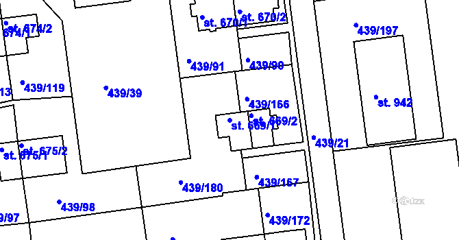 Parcela st. 669/1 v KÚ Otrokovice, Katastrální mapa