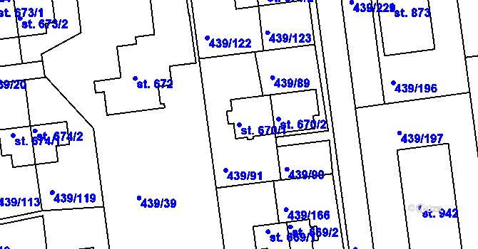 Parcela st. 670/1 v KÚ Otrokovice, Katastrální mapa