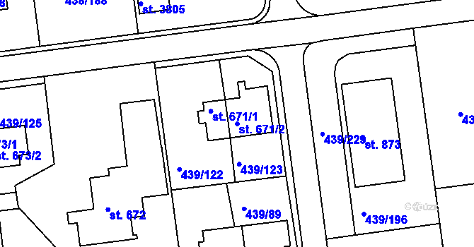 Parcela st. 671/2 v KÚ Otrokovice, Katastrální mapa