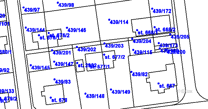 Parcela st. 677/2 v KÚ Otrokovice, Katastrální mapa