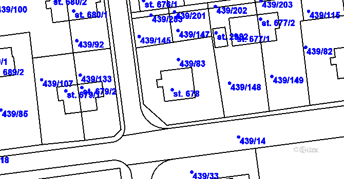 Parcela st. 678 v KÚ Otrokovice, Katastrální mapa