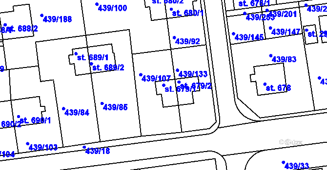 Parcela st. 679/1 v KÚ Otrokovice, Katastrální mapa