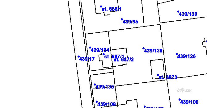 Parcela st. 687/1 v KÚ Otrokovice, Katastrální mapa