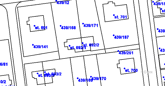 Parcela st. 692/2 v KÚ Otrokovice, Katastrální mapa