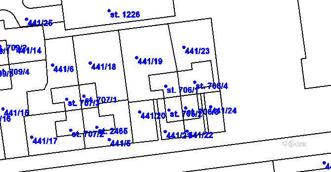 Parcela st. 706/1 v KÚ Otrokovice, Katastrální mapa