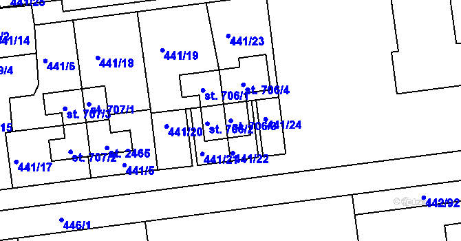 Parcela st. 706/3 v KÚ Otrokovice, Katastrální mapa