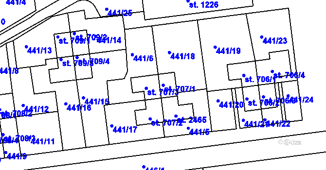 Parcela st. 707/1 v KÚ Otrokovice, Katastrální mapa