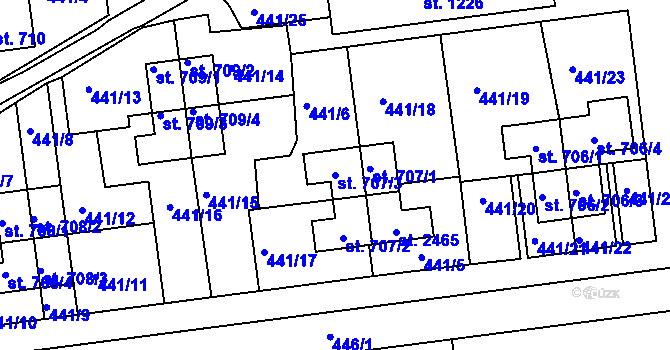 Parcela st. 707/3 v KÚ Otrokovice, Katastrální mapa