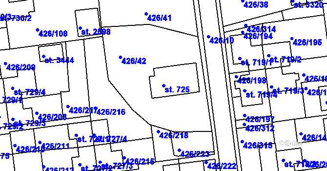 Parcela st. 725 v KÚ Otrokovice, Katastrální mapa