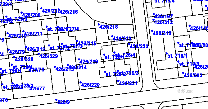 Parcela st. 726/1 v KÚ Otrokovice, Katastrální mapa