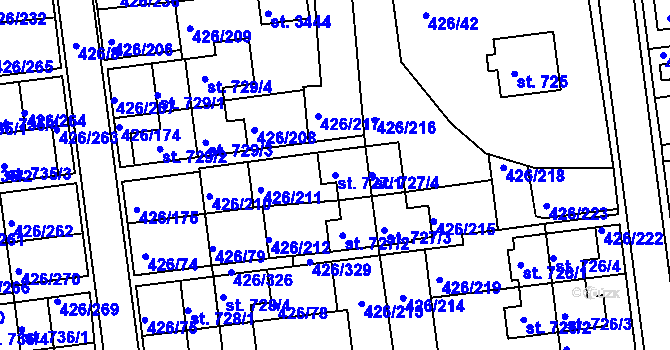 Parcela st. 727/1 v KÚ Otrokovice, Katastrální mapa