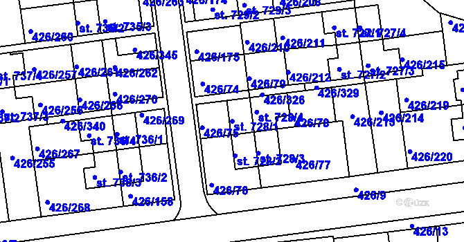 Parcela st. 728/1 v KÚ Otrokovice, Katastrální mapa