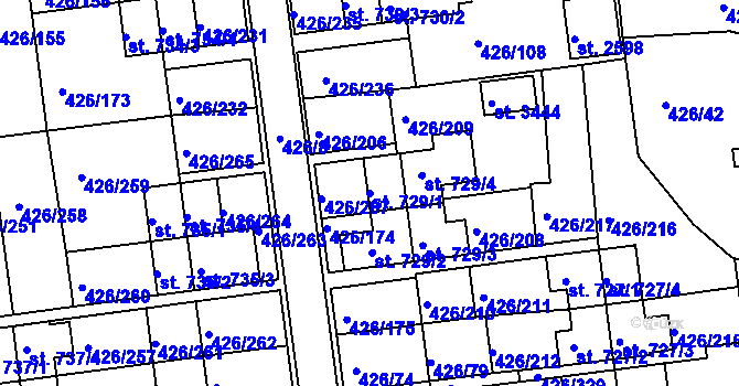 Parcela st. 729/1 v KÚ Otrokovice, Katastrální mapa