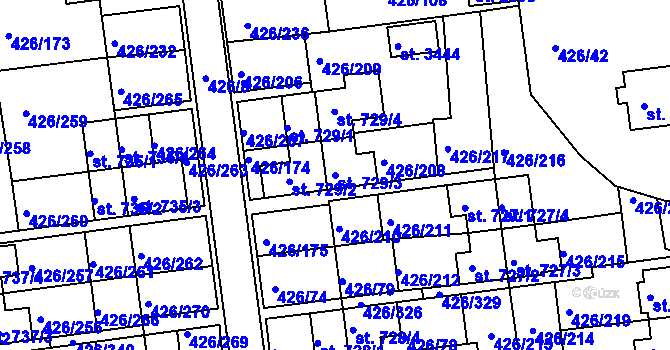 Parcela st. 729/3 v KÚ Otrokovice, Katastrální mapa