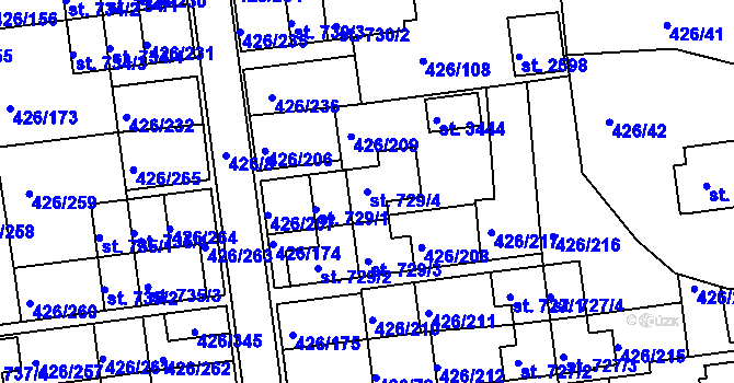 Parcela st. 729/4 v KÚ Otrokovice, Katastrální mapa
