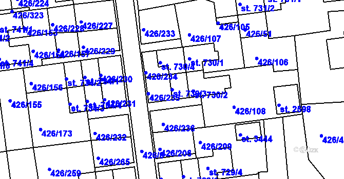 Parcela st. 730/3 v KÚ Otrokovice, Katastrální mapa