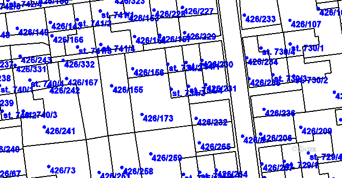 Parcela st. 734/3 v KÚ Otrokovice, Katastrální mapa