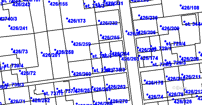 Parcela st. 735/4 v KÚ Otrokovice, Katastrální mapa