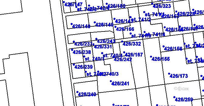Parcela st. 740/4 v KÚ Otrokovice, Katastrální mapa